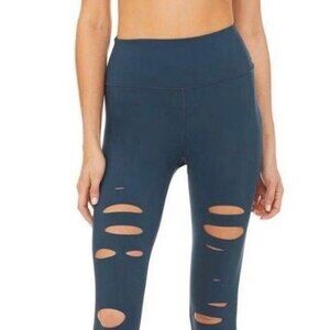 ✅ Alo Yoga High Waist Ripped Warrior Legging BLACK SIZE XXS